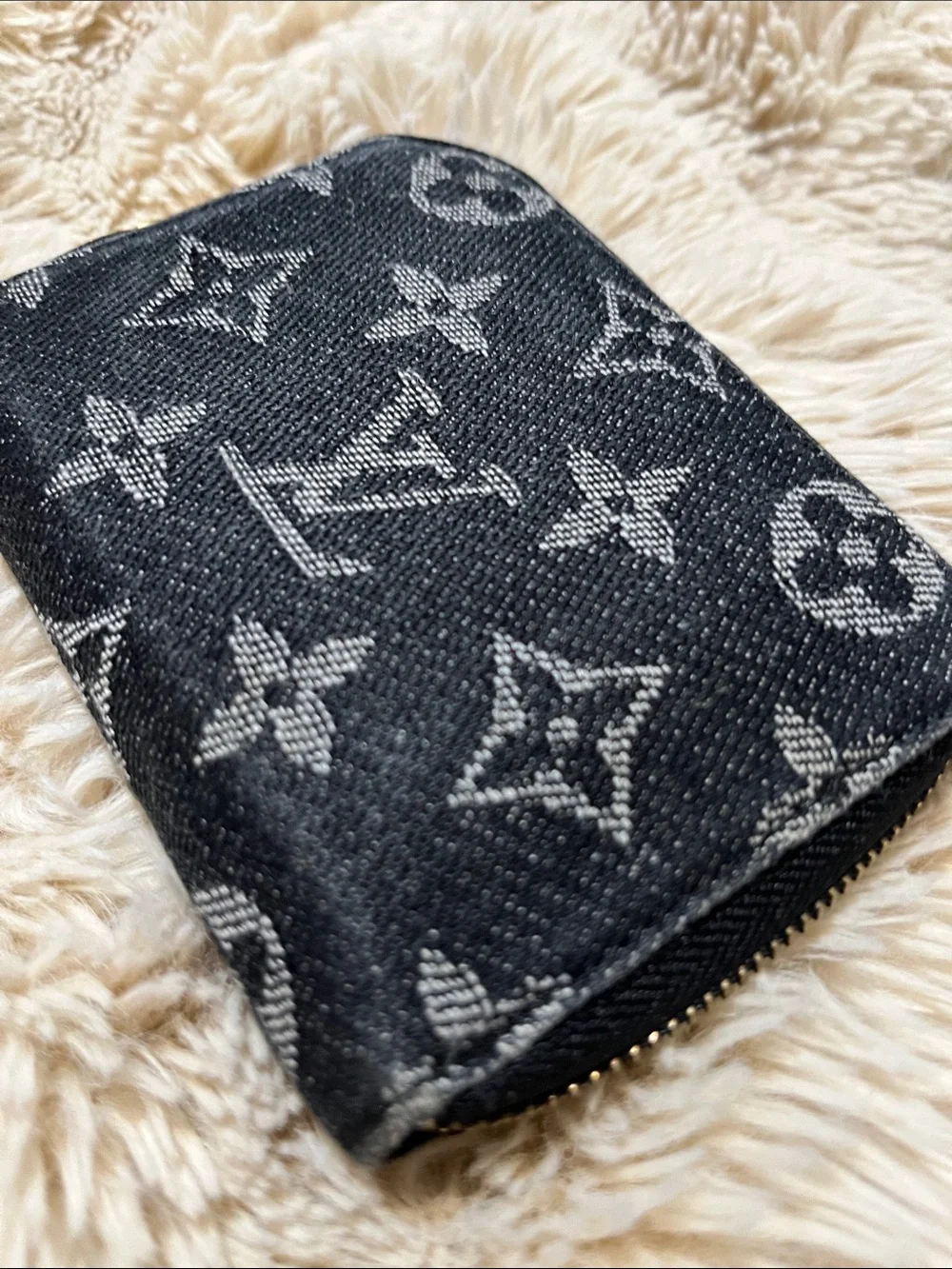 Louis Vuitton Black Monogram Denim Zip Coin Pouch with Gold Hardware